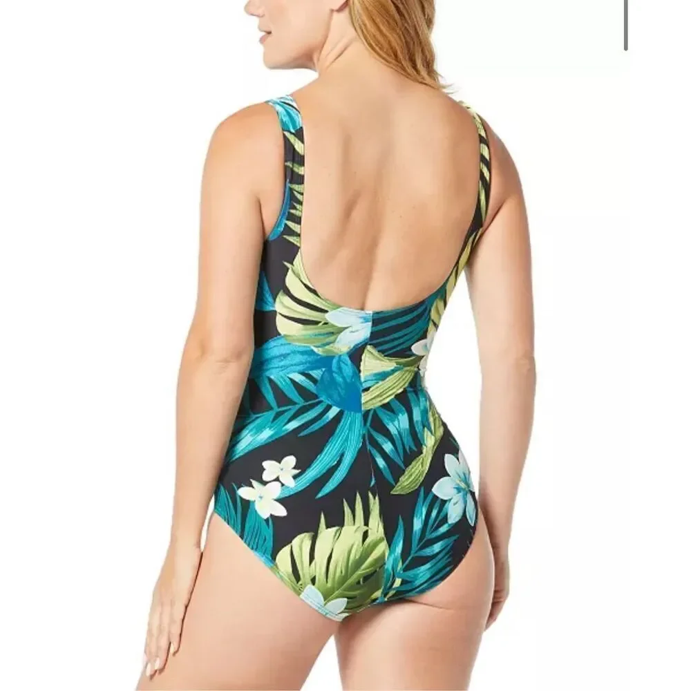 Coco Reef Contours NWT Solitaire One Piece Swimsuit Tropical Multicolor Size 14 - Picture 2 of 4